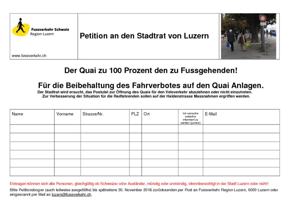 Petition An Den Stadtrat Von Luzern | Fussverkehr Schweiz